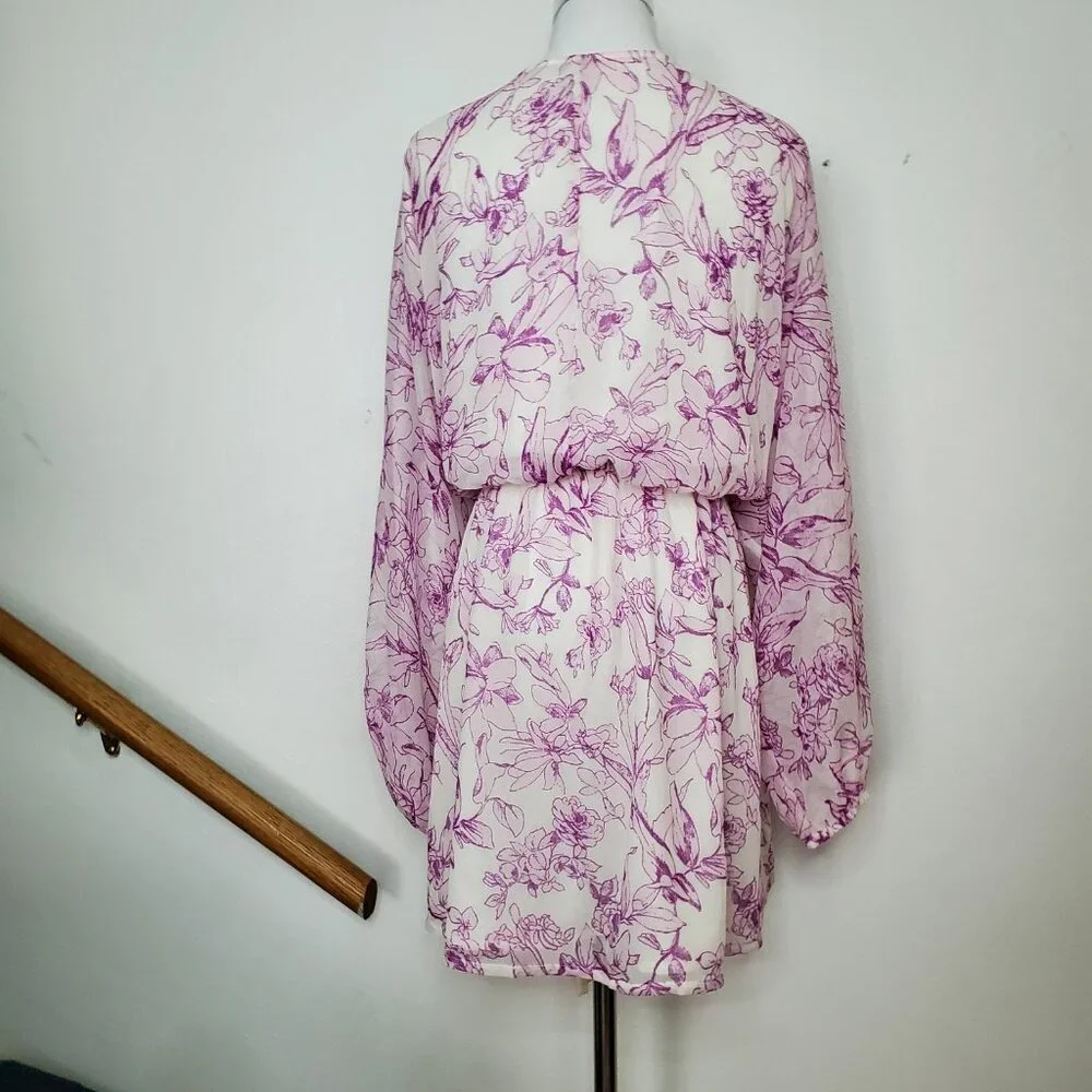 Women's Balloon Long Sleeve Mini Dress A New Day  Cream Purple Floral  XL - Picture 5 of 8